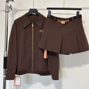 Miu Miu brown jacket, skirt and trousers set